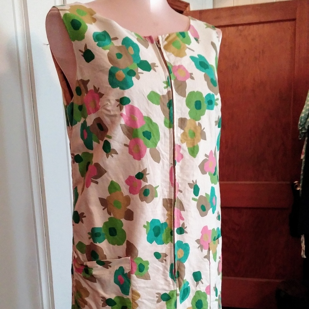 Vintage Floral Dress Lenberry Casuals Silk Shift Zip Front